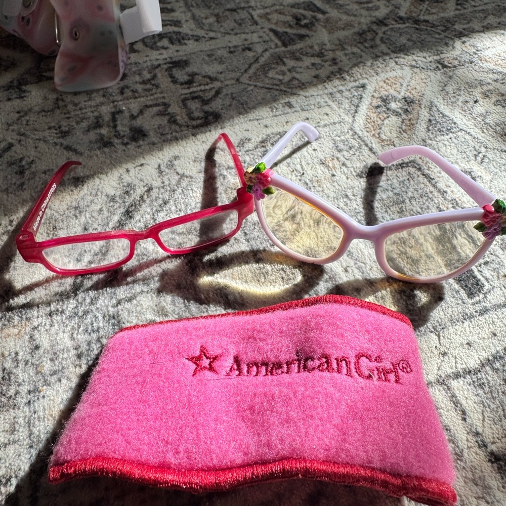 American Girl Pink and White Doll Glasses with Case